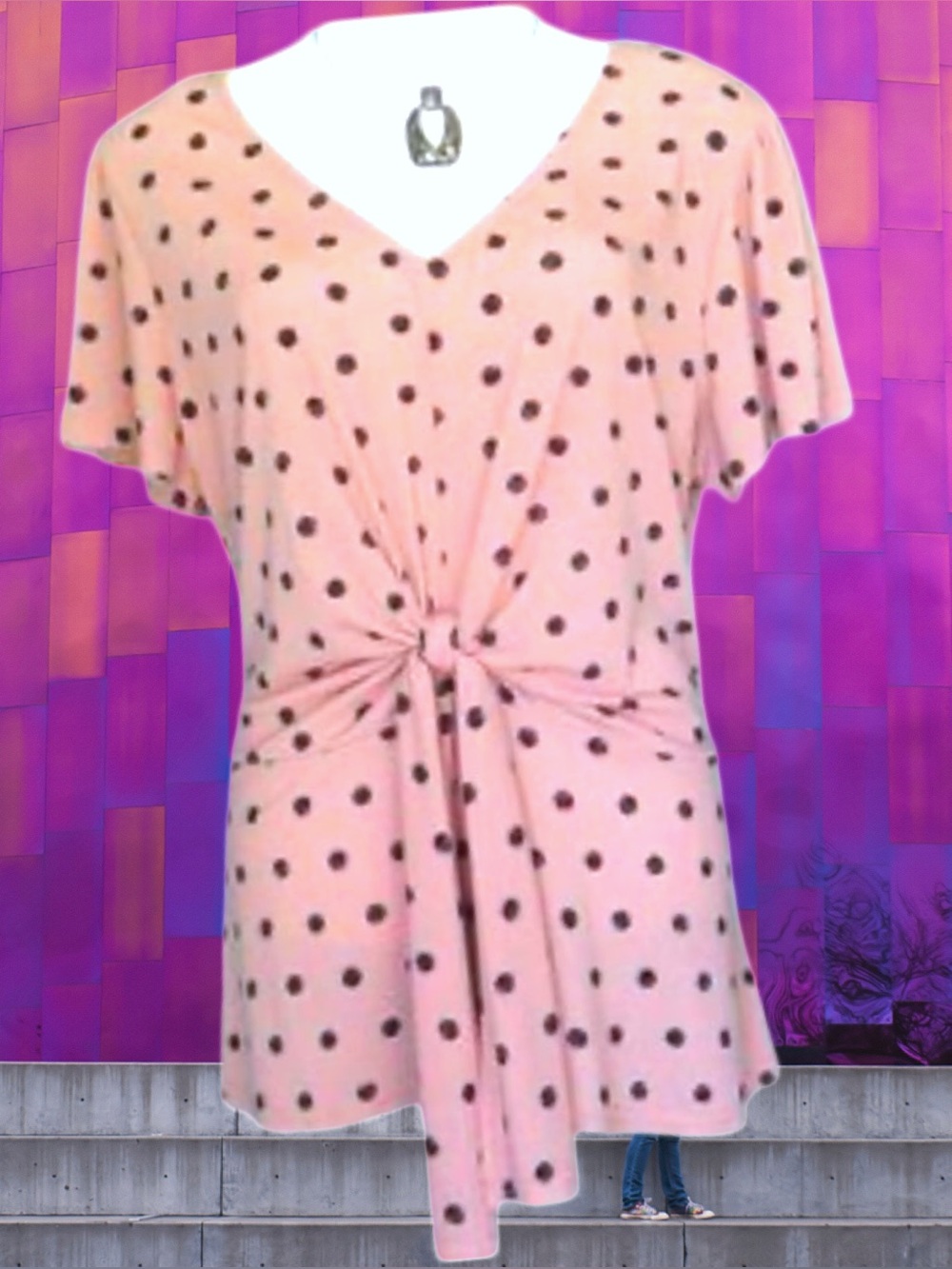 Flower & Feather Women’s plus-size Pink & Black Polka Dot Stretchy Top💜💜2X